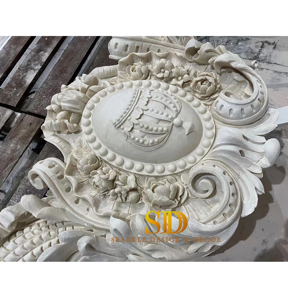 Custom French Marble Carving Design Beige Marble Flower Relief Panel for Villa and Palace Decoration