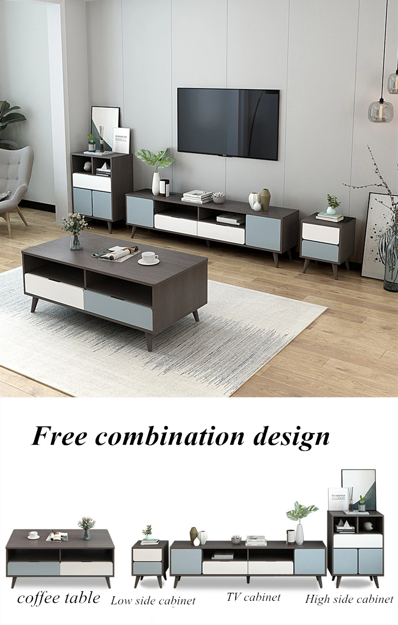 Living Room Wooden Dining Room Furniture Beside Epoxy Marble TV Stand Cabinets Coffee Table Set