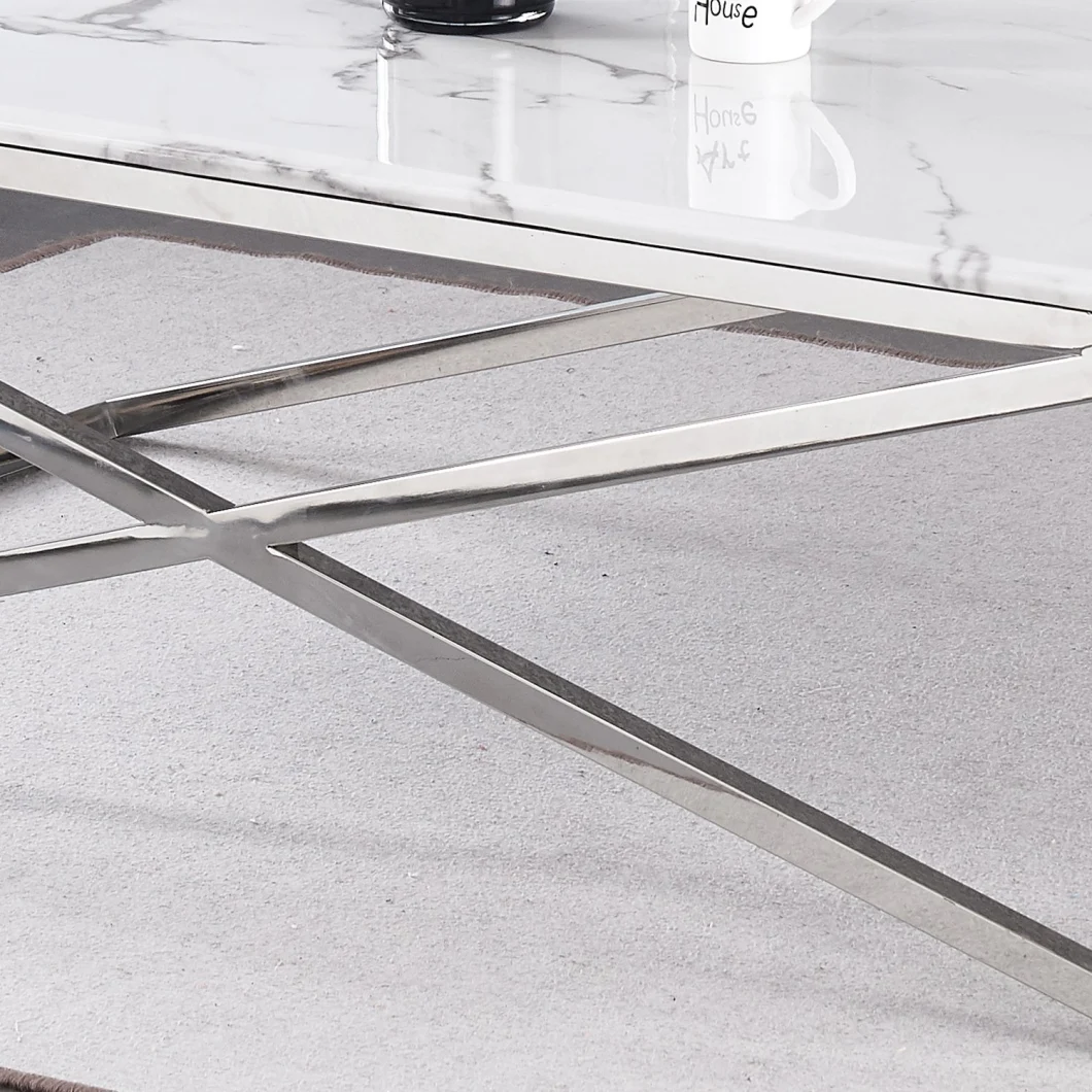 Italian Luxury Artificial Marble Top Stainless Steel Rectangular Coffee Table