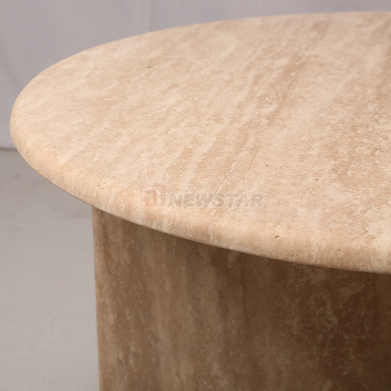 Modern Minimalist Nordic Living Room Coffee Table Design Beige Round Travertine Coffee Table