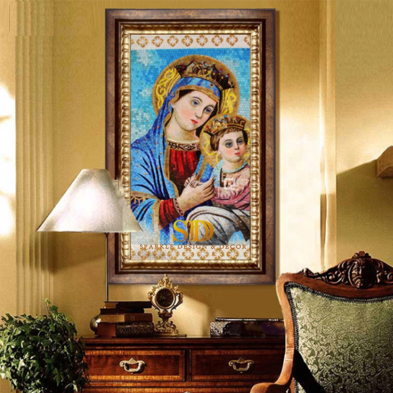 Master Glass Mosaic Artwork Religious Christian Glass Mosaic Murals with Frame for Wall Decoration