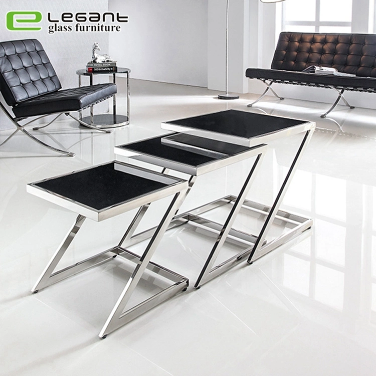 Modern Square Tempered Glass Top Coffee Table Center Table Set