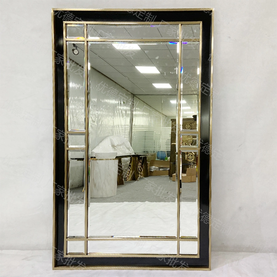 Bathroom Rectangular Black Glass Mirror Hotel Floor Mirror with Stainless Steel Frame