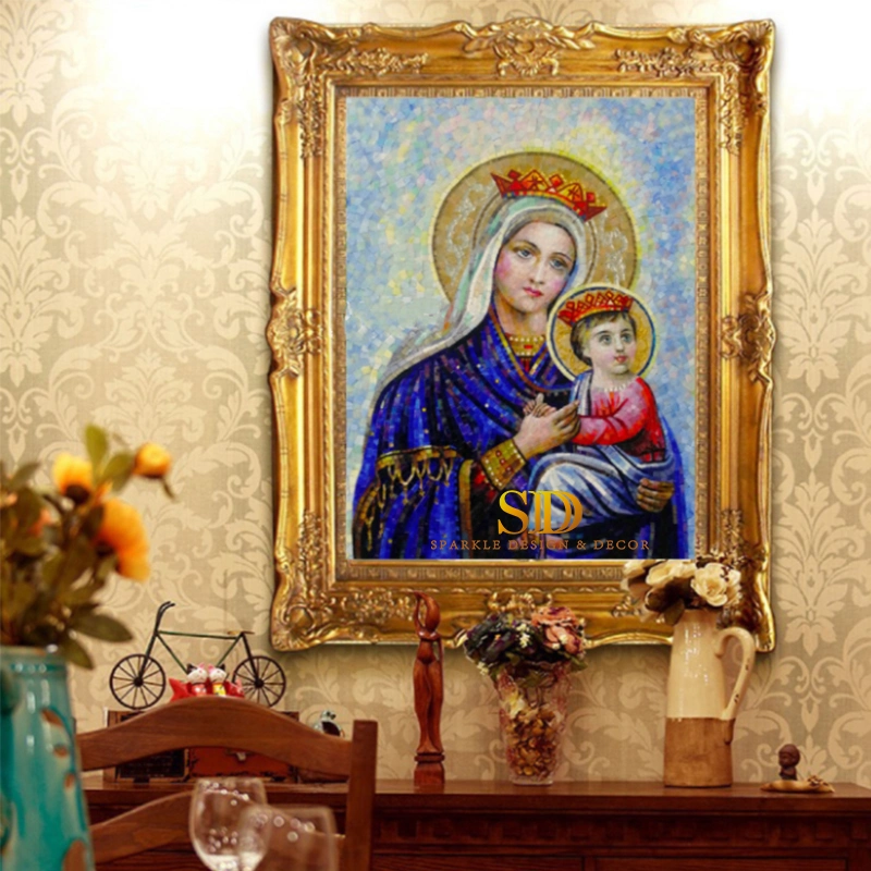 Religious Glass Mosaic Artwork Mural with Frame for Church Wall Decoration