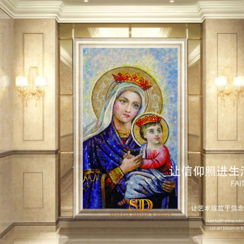 Religious Glass Mosaic Artwork Mural with Frame for Church Wall Decoration