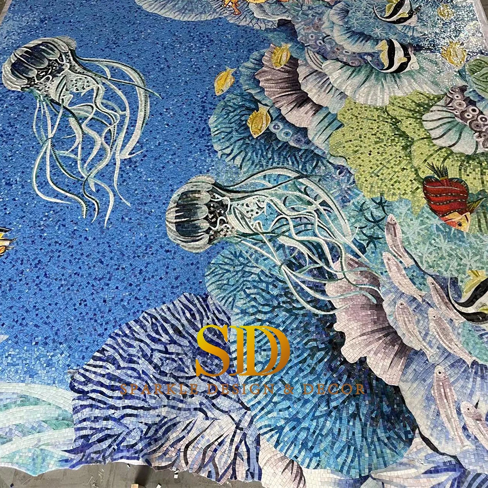 Large Piece Wonderful Colorful Underwater World Mosaic Mural Customized Glass Mosaic Patterns for Sale