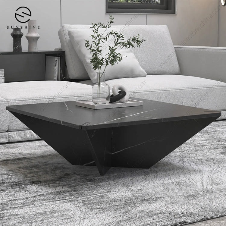 Living Room Furniture Nero Marquina Black Marble Square Coffee Table Hotel Garden