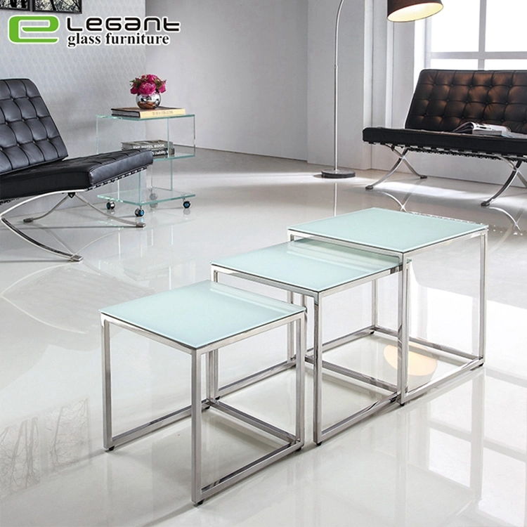 Modern Square Tempered Glass Top Coffee Table Center Table Set