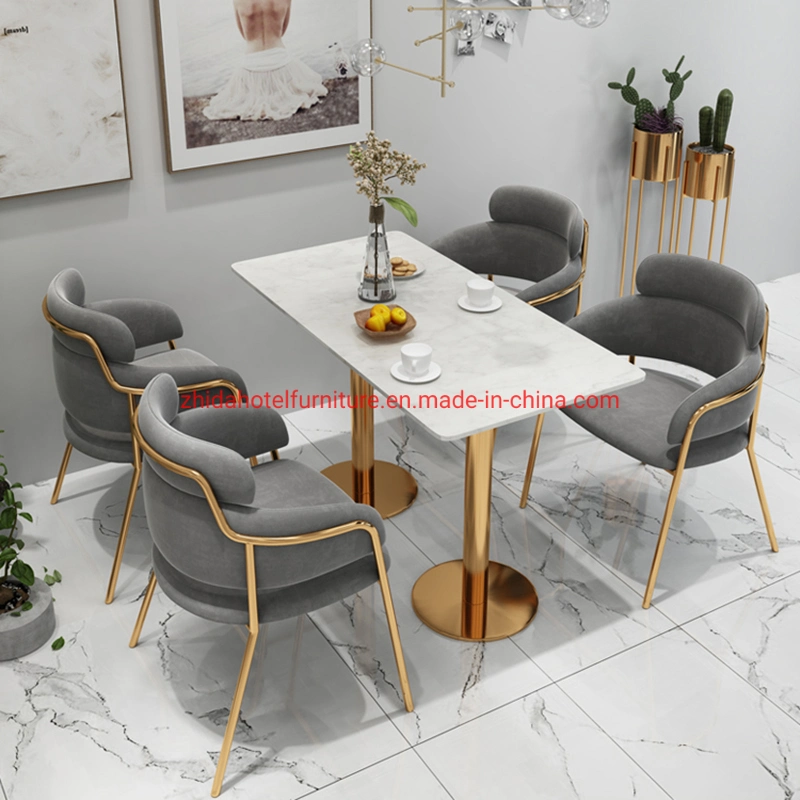 Hotel Coffee Shop Rectangular Marble Table Top Metal Furniture Set